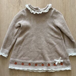 24m Beige Knit Embroidered Lace Lined Pumpkin Sweater Dress